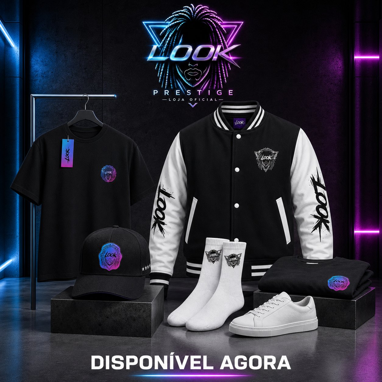 Drop completo — Jaqueta, boné, meia e tênis