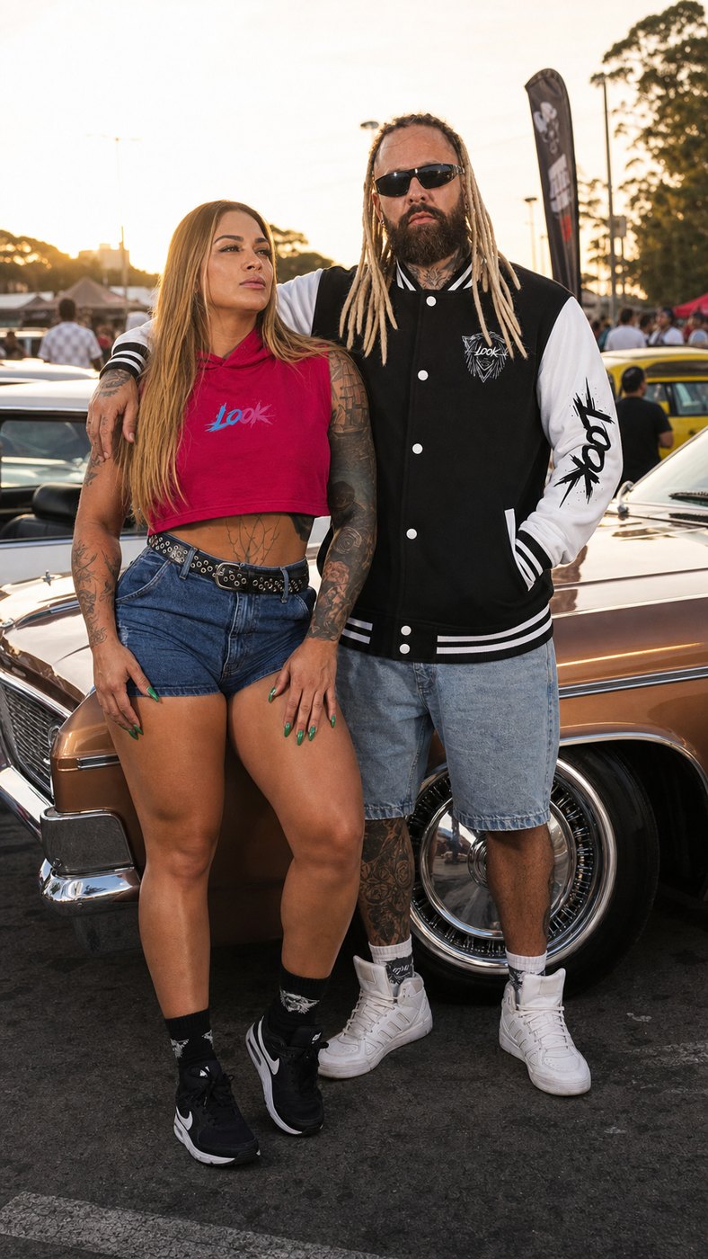 Jaqueta + Cropped rosa — Cenário lowrider
